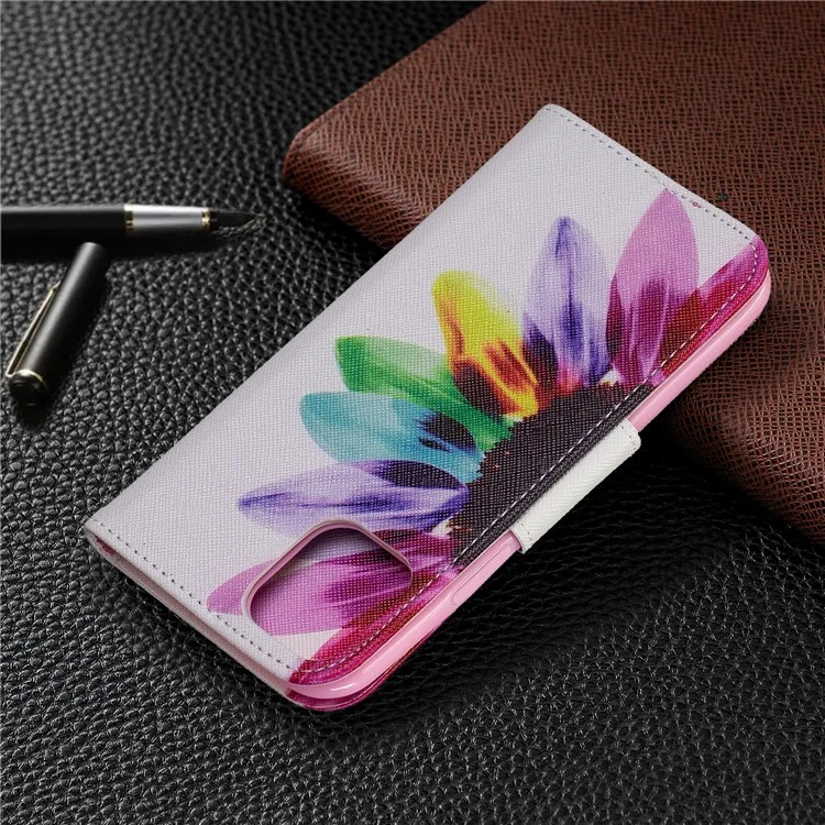 Impresión de Patrones de Billetera de Cuero Case Para Iphone 11 Pro 5.8 Pulgadas (2019) - Pétalos Coloridos