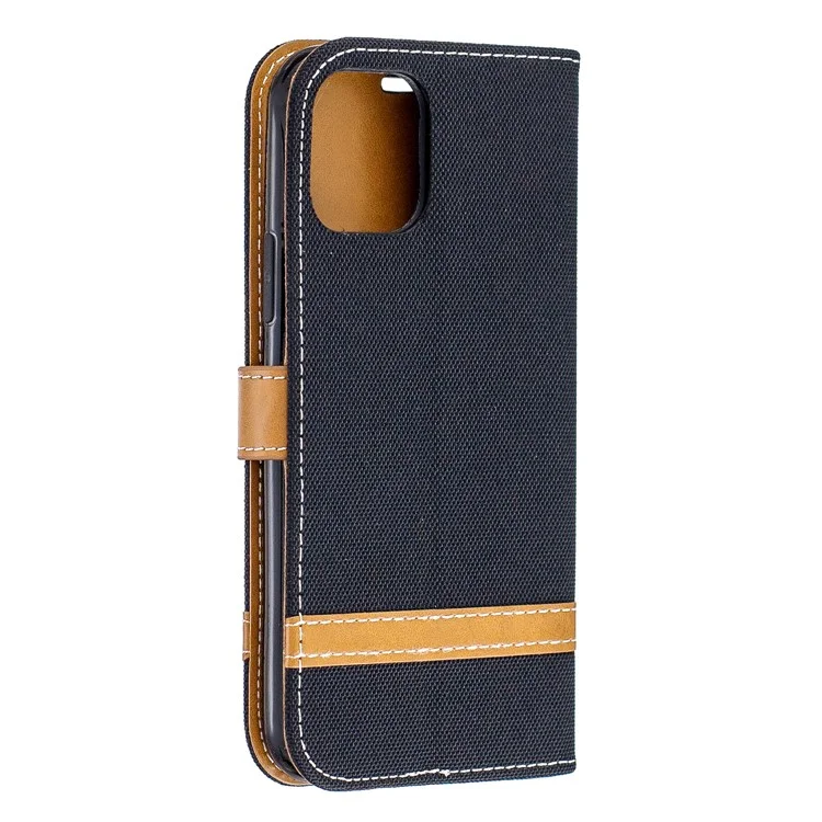 Case de Billetera de Cuero de Tela de Jeans de Color Variado Para Iphone 11 Pro 5.8 Pulgadas (2019) - Negro