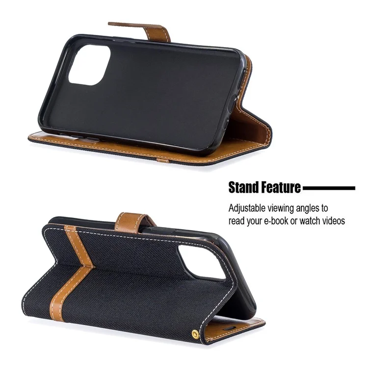 Case de Billetera de Cuero de Tela de Jeans de Color Variado Para Iphone 11 Pro 5.8 Pulgadas (2019) - Negro