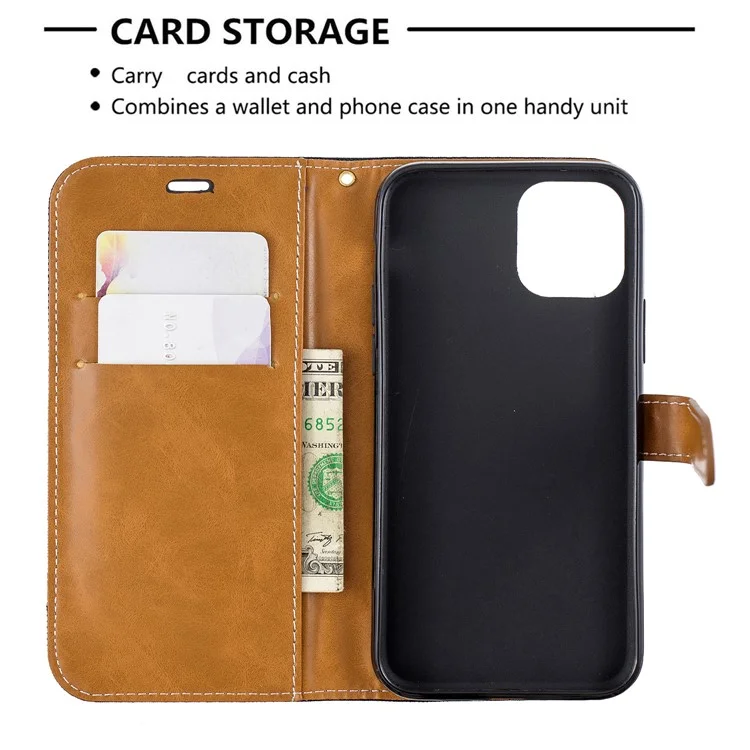 Case de Billetera de Cuero de Tela de Jeans de Color Variado Para Iphone 11 Pro 5.8 Pulgadas (2019) - Negro