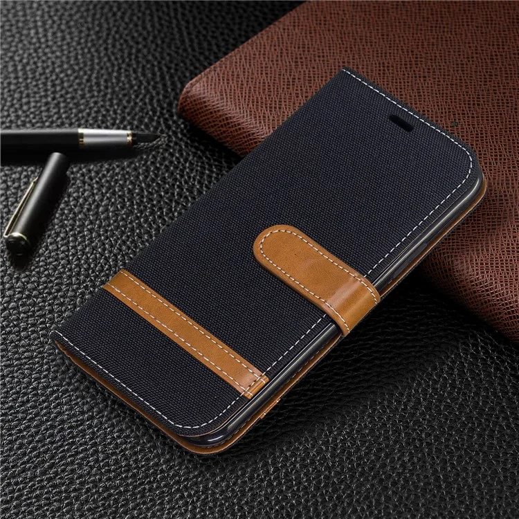 Verschiedene Farbjeans -stoff Leder Brieftasche Für Iphone 11 Pro 5,8 Zoll (2019) - Schwarz