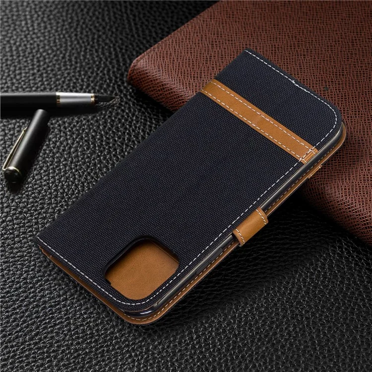 Case de Billetera de Cuero de Tela de Jeans de Color Variado Para Iphone 11 Pro 5.8 Pulgadas (2019) - Negro