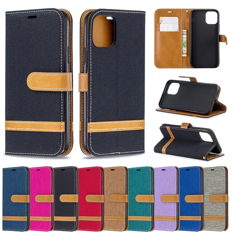 Case de Billetera de Cuero de Tela de Jeans de Color Variado Para Iphone 11 Pro 5.8 Pulgadas (2019) - Negro