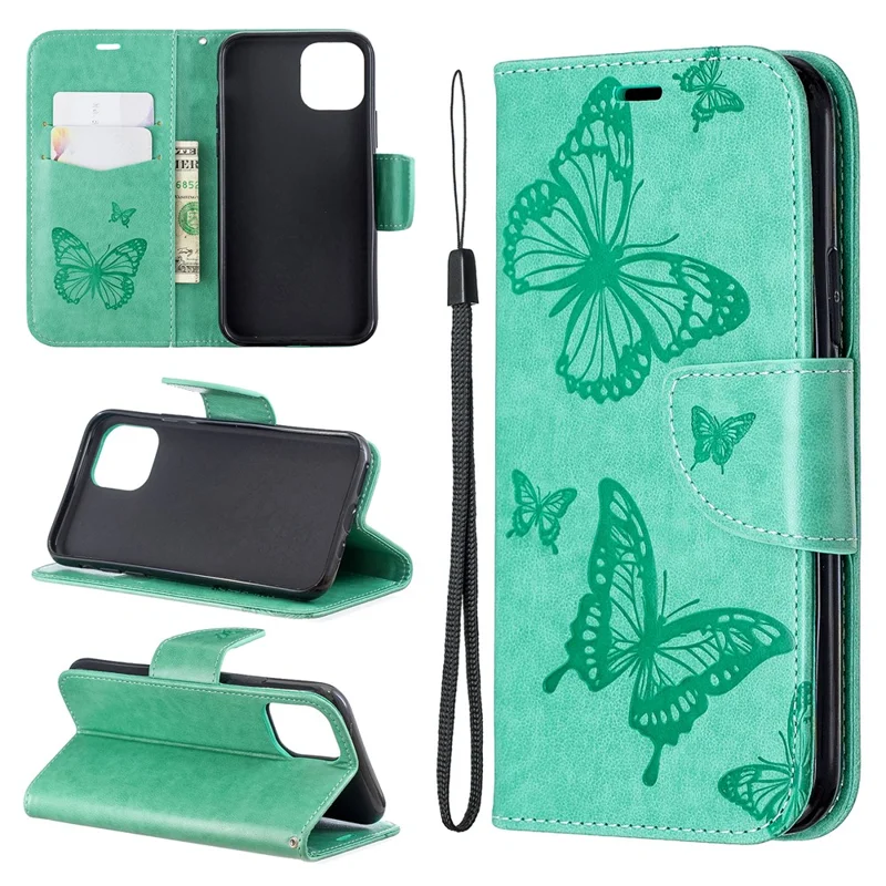 Imprint Butterfly Leather Wallet Case for iPhone 11 Pro 5.8 inch (2019) - Green