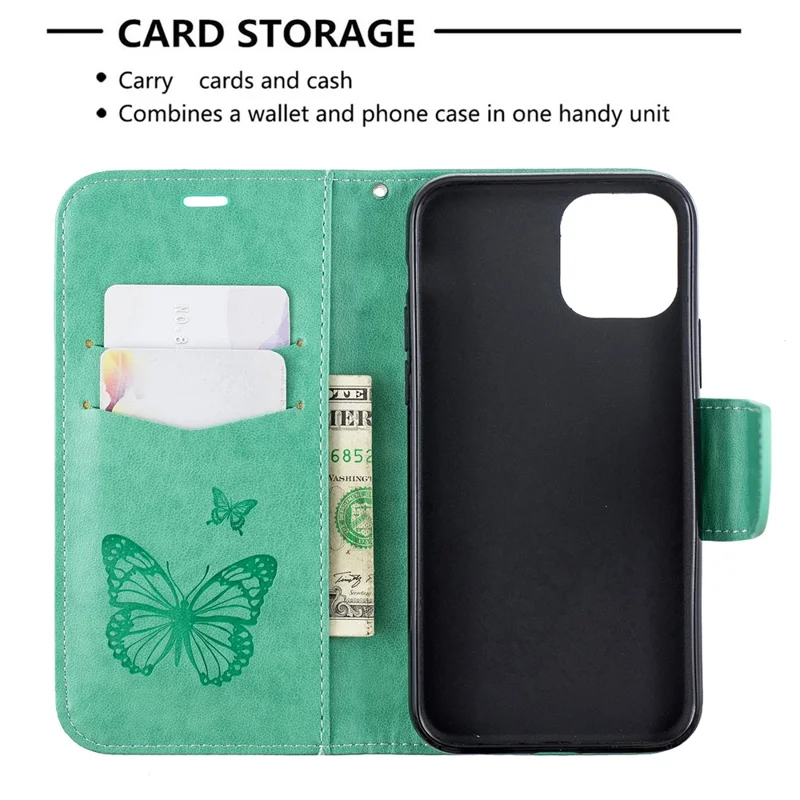 Imprint Butterfly Leather Wallet Case for iPhone 11 Pro 5.8 inch (2019) - Green