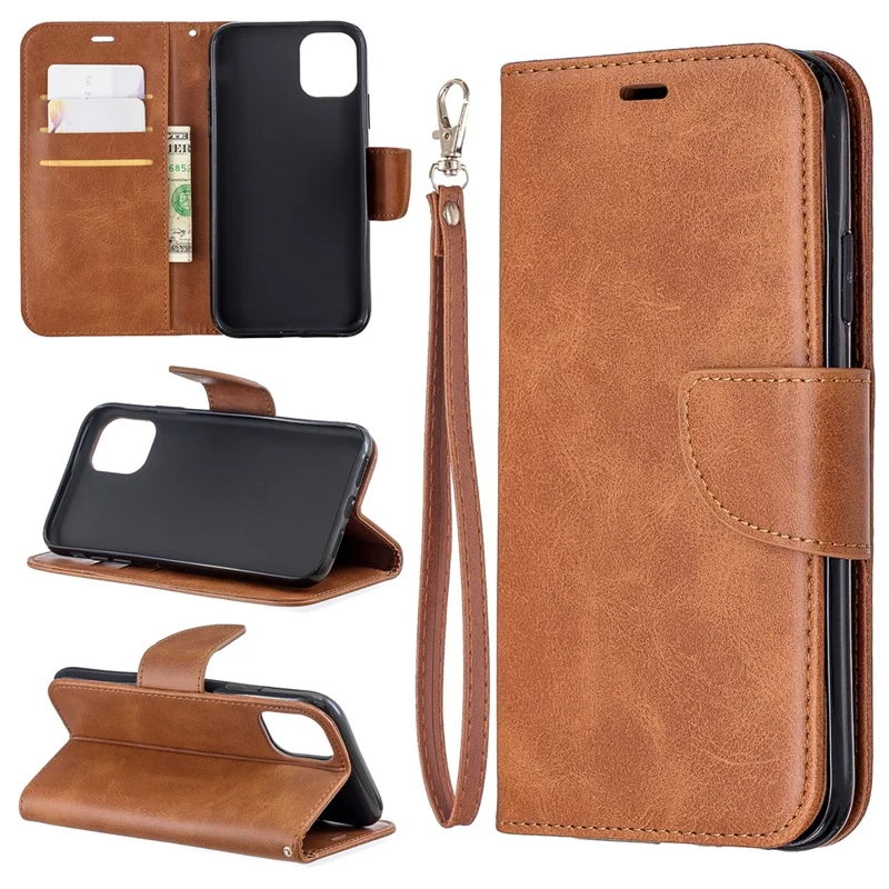 Solid Color PU Leather Wallet Stand Phone Shell for iPhone 11 6.1 inch (2019) - Brown