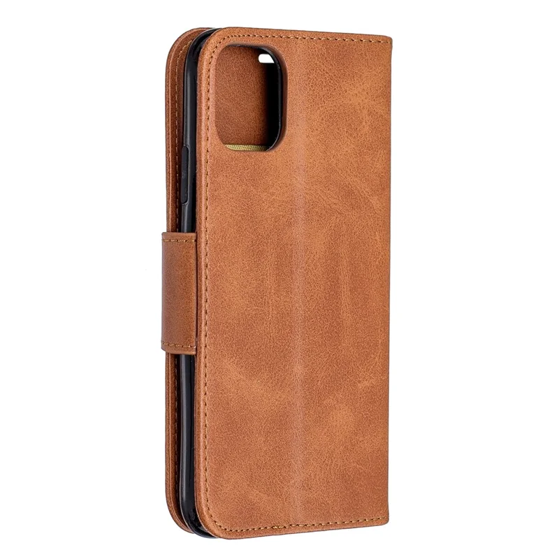 Solid Color PU Leather Wallet Stand Phone Shell for iPhone 11 6.1 inch (2019) - Brown