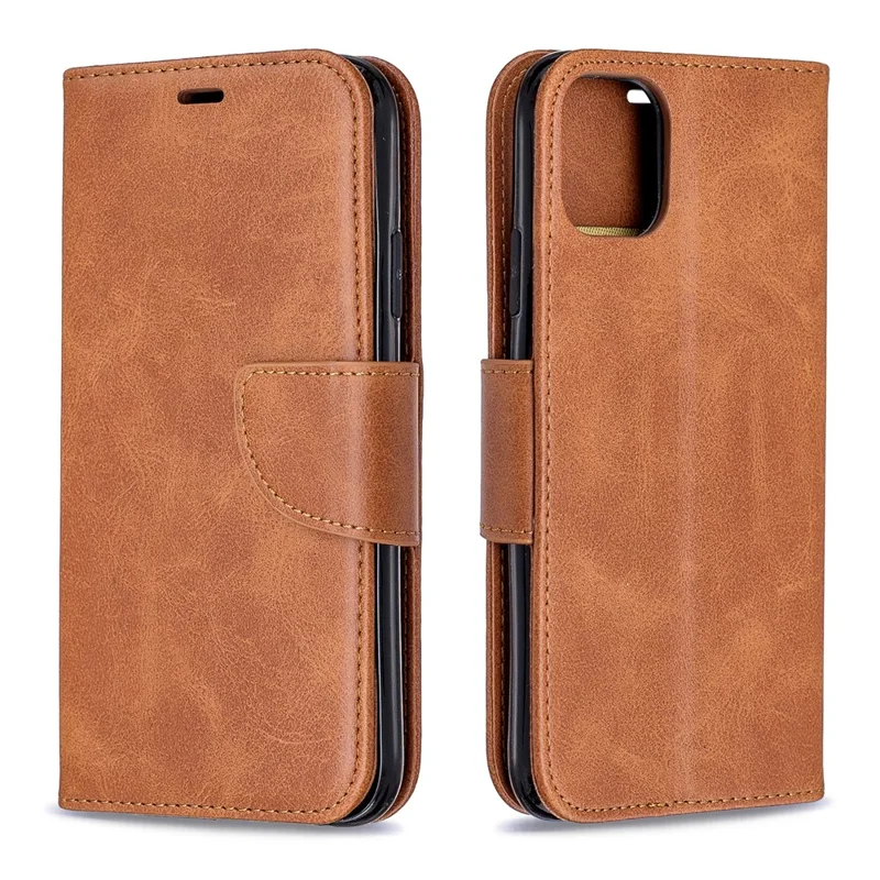 Solid Color PU Leather Wallet Stand Phone Shell for iPhone 11 6.1 inch (2019) - Brown