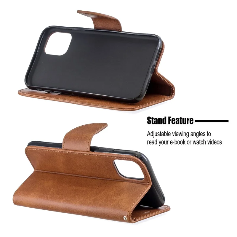 Solid Color PU Leather Wallet Stand Phone Shell for iPhone 11 6.1 inch (2019) - Brown