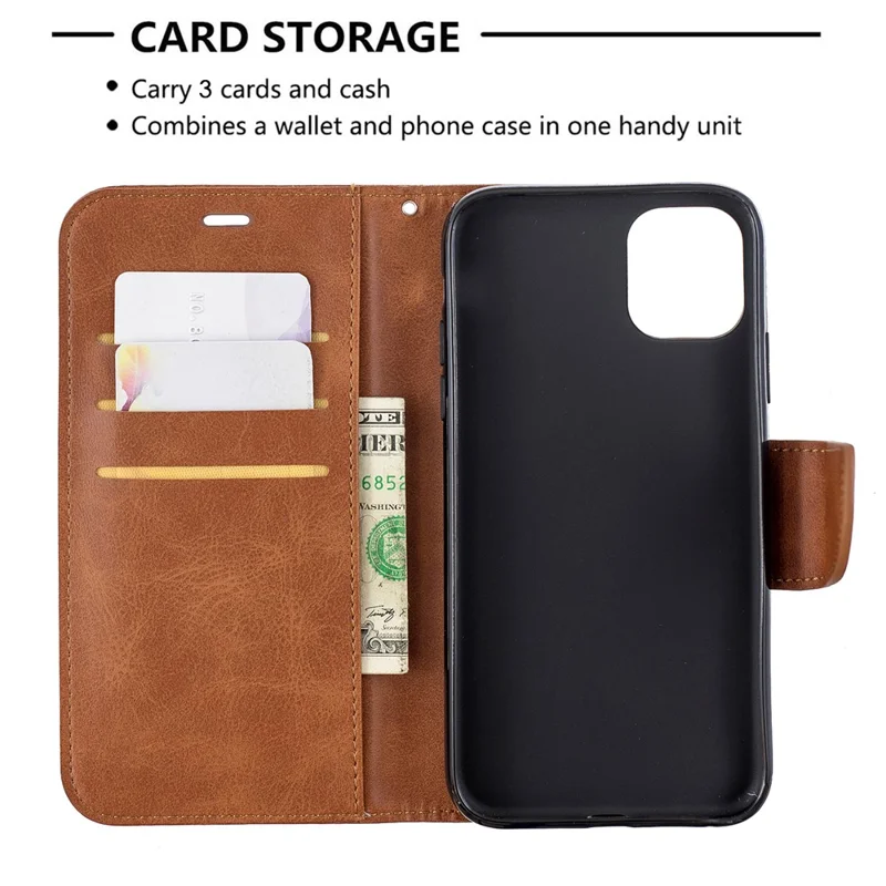 Solid Color PU Leather Wallet Stand Phone Shell for iPhone 11 6.1 inch (2019) - Brown