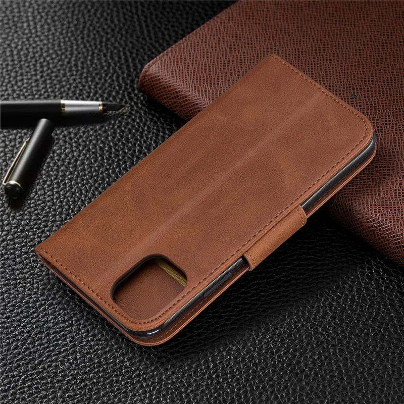 Solid Color PU Leather Wallet Stand Phone Shell for iPhone 11 6.1 inch (2019) - Brown