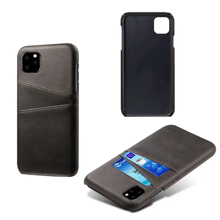 Case de PC Recubierta de Cuero de Tarjeta Doble KSQ Para PU Para Iphone 11 Pro Max 6.5 Pulgadas (2019) - Negro