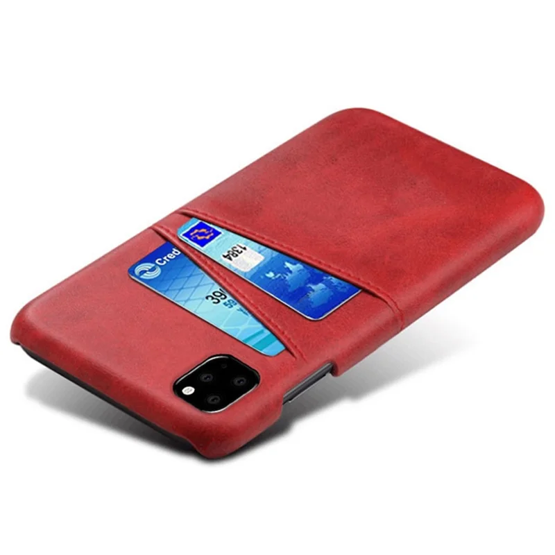 Custodia per iPhone 11 da 6,1 pollici con doppio slot per schede KSQ, rivestita in pelle PU con PC sottile e protettiva - Rossa