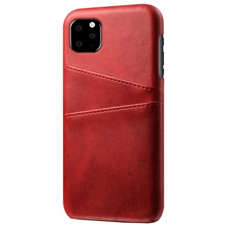 Custodia per iPhone 11 da 6,1 pollici con doppio slot per schede KSQ, rivestita in pelle PU con PC sottile e protettiva - Rossa