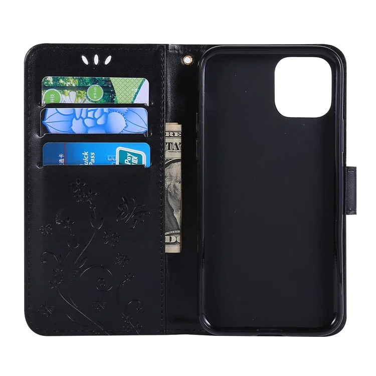 Imprint Butterfly Flowers Leather Mobile Phone Shell für iPhone 11 Pro Max 6.5 Zoll (2019) - Schwarz