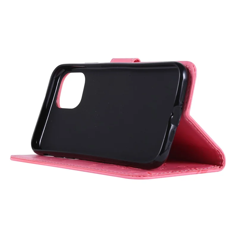 Imprint Butterfly Leather Wallet Phone Case Shell for iPhone 11 6.1 inch (2019) - Rose