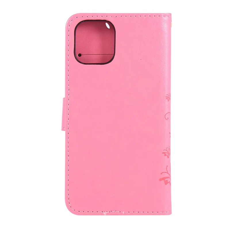 Imprint Butterfly Leather Wallet Phone Case Shell for iPhone 11 6.1 inch (2019) - Rose