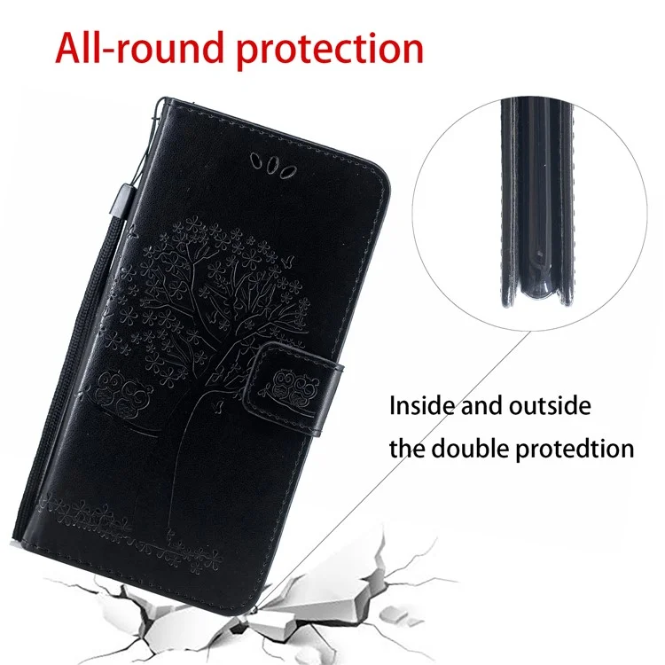 Imprint Tree Owl Leather Wallet Case for iPhone 11 Pro 5.8 inch (2019) - Black