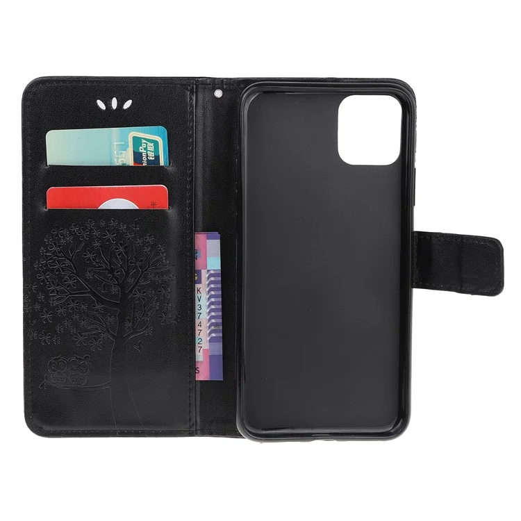 Imprint Tree Owl Leather Wallet Case for iPhone 11 Pro 5.8 inch (2019) - Black