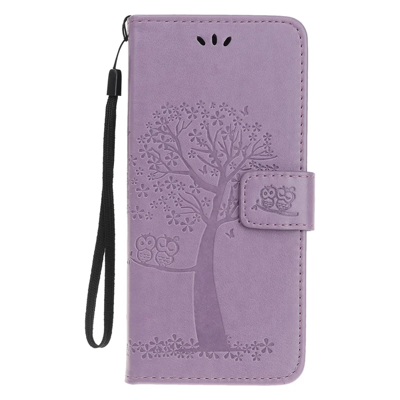 Imprint Tree Owl Leather Wallet Case for iPhone 11 Pro 5.8 inch (2019) - Light Purple