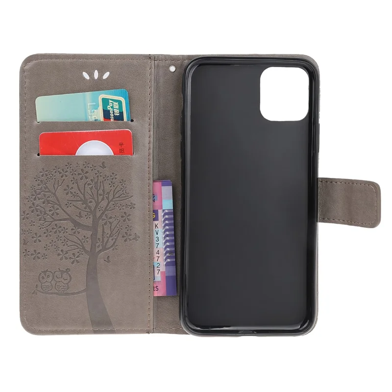 Imprint Tree Owl Leather Wallet Case for iPhone 11 6.1 inch (2019) - Grey