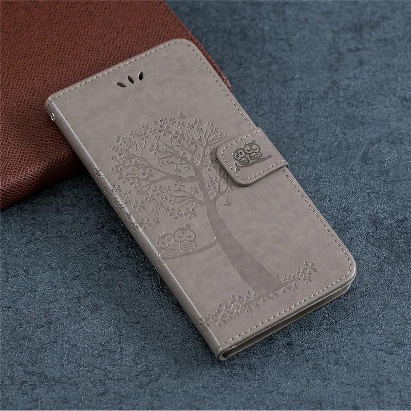 Imprint Tree Owl Leather Wallet Case for iPhone 11 6.1 inch (2019) - Grey