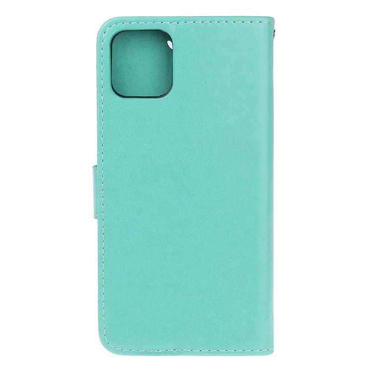 Imprint Butterfly Flowers Leather Wallet Phone Case for iPhone 11 6.1 inch (2019) - Cyan