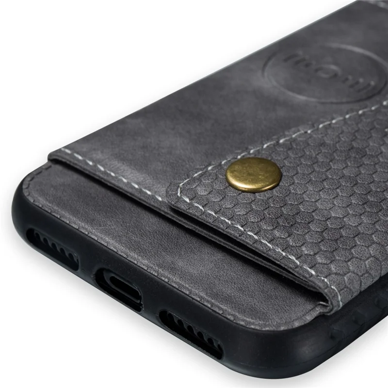 Kickstand Card Holder PU Leather Coated TPU Phone Shell Casing for iPhone X / XS 5.8 inch - Grey