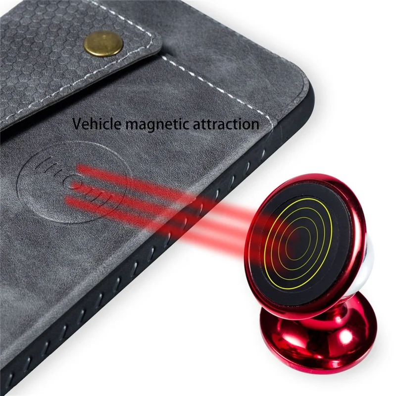 Kickstand Card Holder PU Leather Coated TPU Phone Shell Casing for iPhone X / XS 5.8 inch - Grey