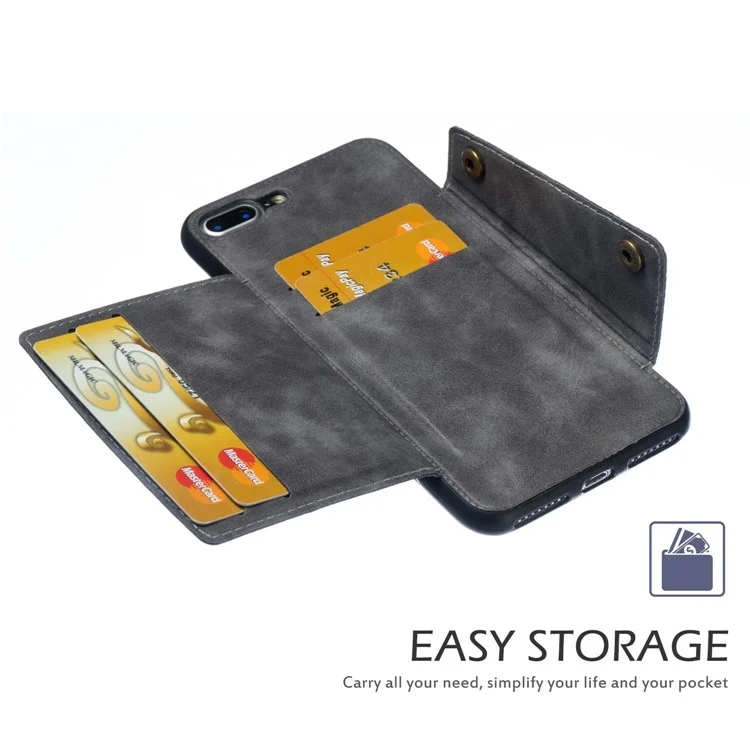 Étui de protection en cuir PU avec porte-cartes magnétique pour iPhone 8 Plus / 7 Plus 5.5 pouces - Gris