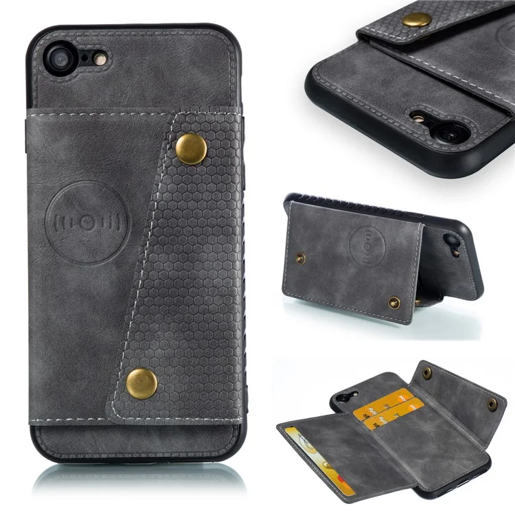 Porte-cartes Kickstand pu en Cuir Enduit TPU Case [feuille Magnétique du Véhicule Intégré] Pour Iphone 8/7 / se (2020) / se (2022) - Gris