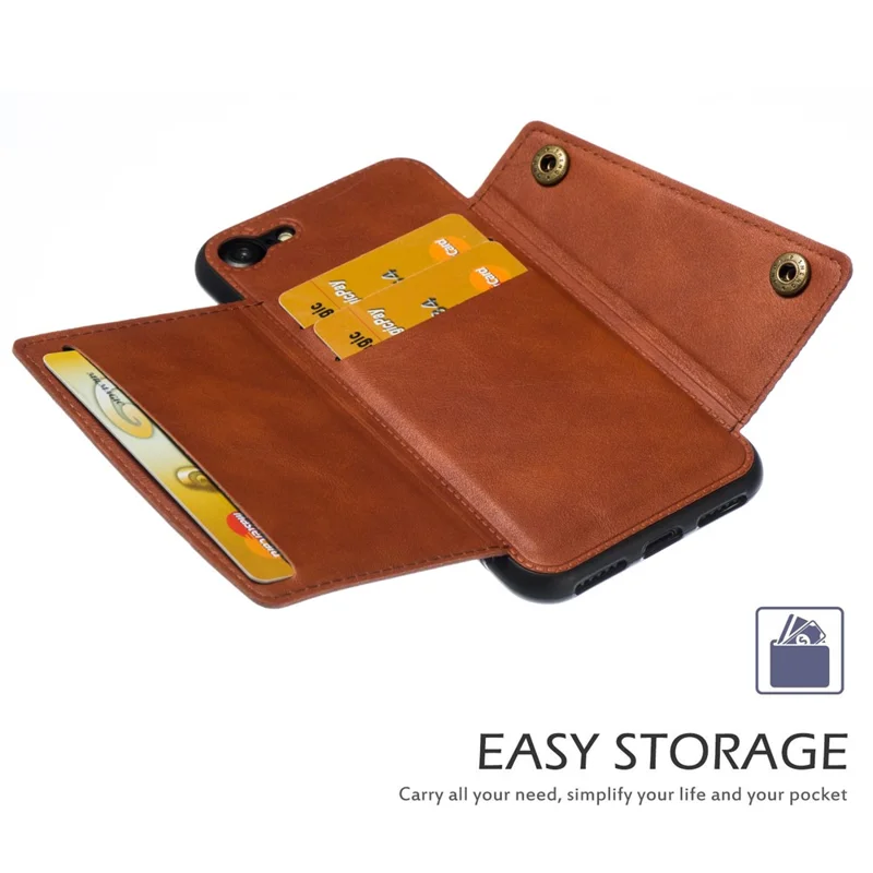 Funda de Cuero Sintético PU con Soporte Tipo Caballete para iPhone 8/7/SE (2020)/SE (2022) - Marrón