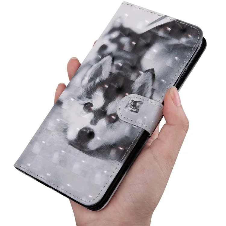 3D Printing Leather Wallet Phone Casing for iPhone 11 6.1 inch (2019) - Black and White Wolf