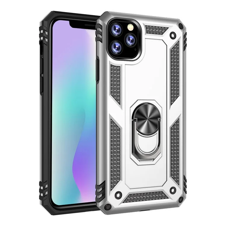 Hybrid PC TPU Kickstand Armour Phone Casing Para Iphone 11 Pro Máximo de 6,5 Polegadas (2019) / XS Max 6,5 Polegadas - Prata