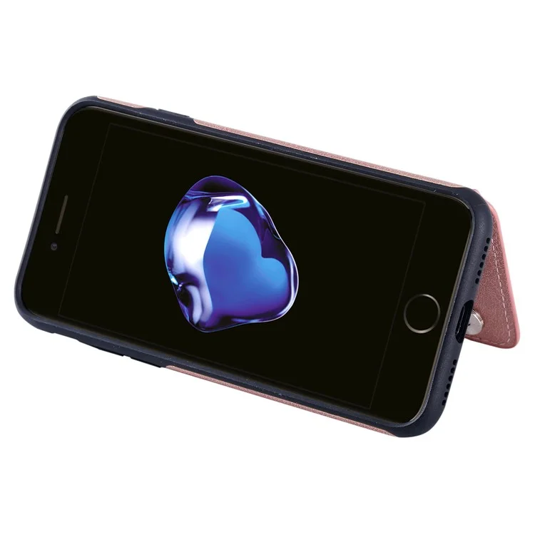 KT Leather Coated Series-1 Imprinted Cat Tree Leather Coated TPU Back Shell with Card Slot for iPhone SE (2020)/SE (2022)/8/7 4.7 inch- Rose Gold