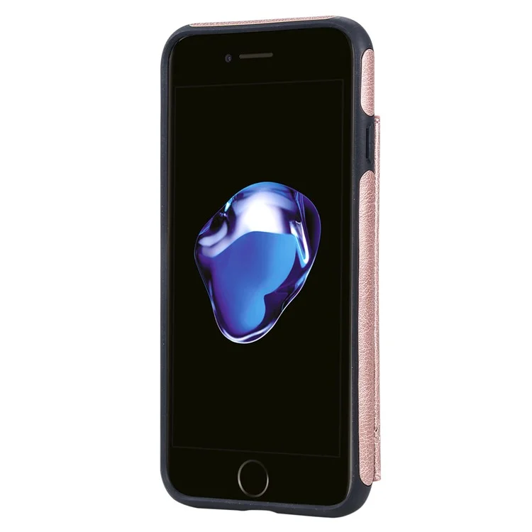 KT Leather Coated Series-1 Imprinted Cat Tree Leather Coated TPU Back Shell with Card Slot for iPhone SE (2020)/SE (2022)/8/7 4.7 inch- Rose Gold