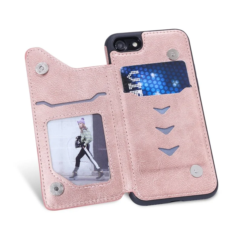 KT Leather Coated Series-1 Imprinted Cat Tree Leather Coated TPU Back Shell with Card Slot for iPhone SE (2020)/SE (2022)/8/7 4.7 inch- Rose Gold