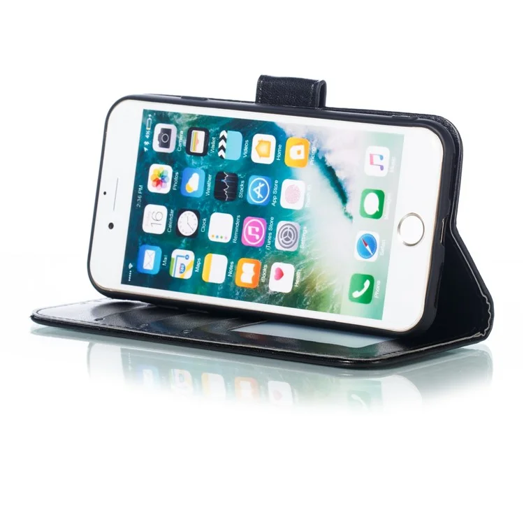 Imprint Mandala Flower Wallet Stand PU Leder Hülle für iPhone SE (2020)/SE (2022)/8/7 4,7 Zoll - Schwarz