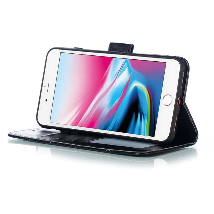 Étui à rabat en cuir avec dragonne pour iPhone 8 Plus/7 Plus 5,5 pouces - Noir 