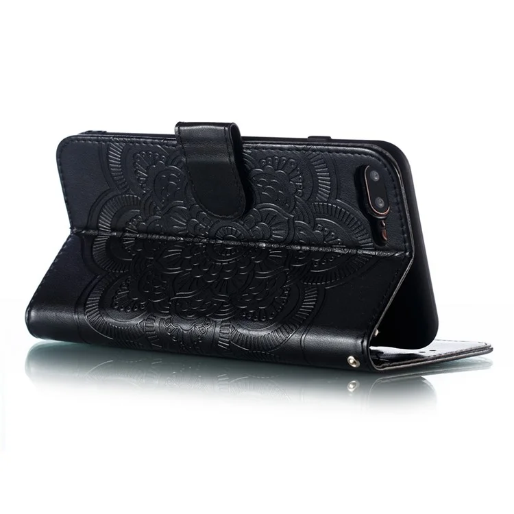 Étui à rabat en cuir avec dragonne pour iPhone 8 Plus/7 Plus 5,5 pouces - Noir 