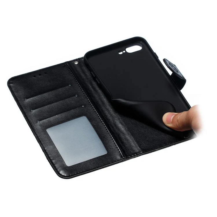 Étui à rabat en cuir avec dragonne pour iPhone 8 Plus/7 Plus 5,5 pouces - Noir 