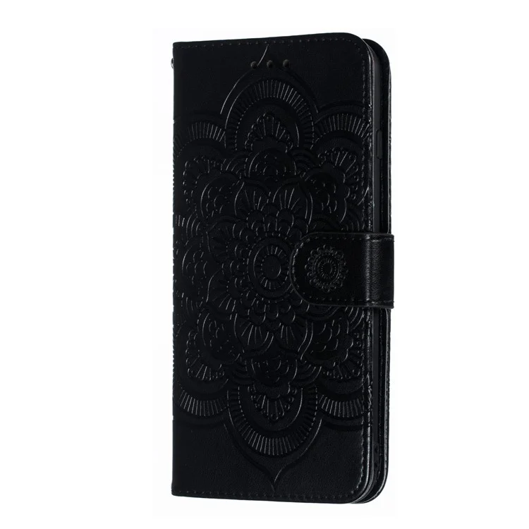 Étui à rabat en cuir avec dragonne pour iPhone 8 Plus/7 Plus 5,5 pouces - Noir 