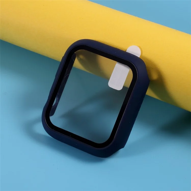 Multiple Colors PC Frame Cover Shell with Glass Screen Protector Film for Apple Watch Series 4 / 5 / 6 44mm / SE 44mm / SE (2022) 44mm - Dark Blue