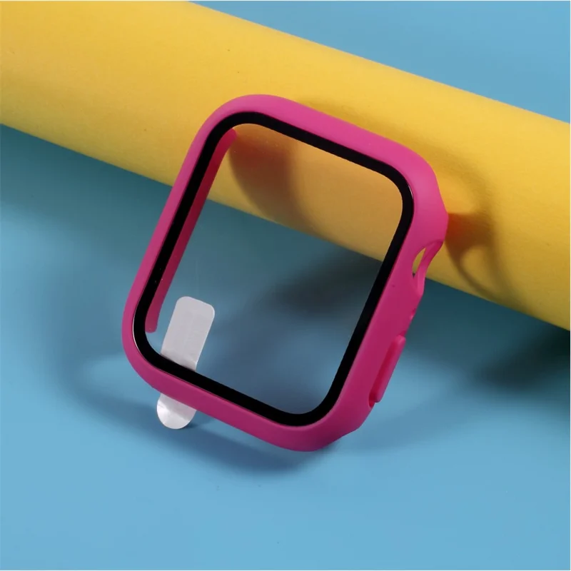 Multiple Colors PC Frame Cover Shell with Glass Screen Protector Film for Apple Watch Series SE3 / SE2 / SE1 /  6 / 5 / 4 44mm - Rose