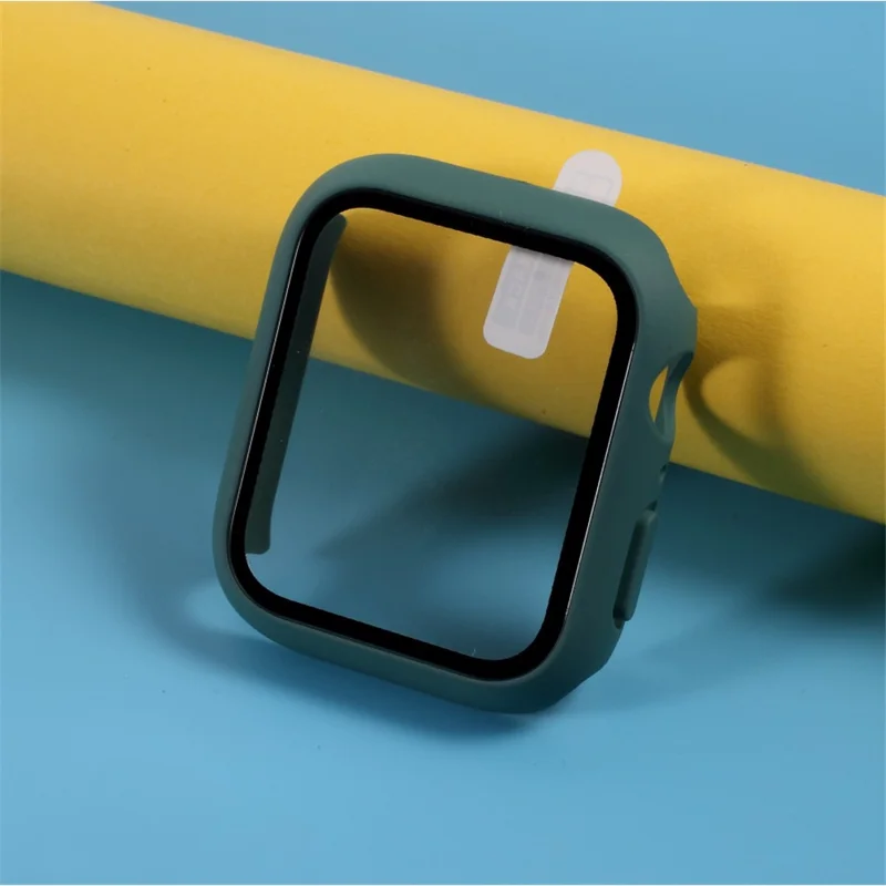 Cover protettiva in PC con telaio disponibile in più colori con pellicola protettiva in vetro per Apple Watch Series SE3 / SE2 / SE1 / 6 / 5 / 4 da 44 mm - Verde