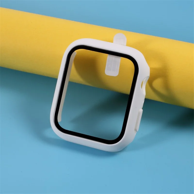 Multiple Colors PC Frame Cover Shell with Glass Screen Protector Film for Apple Watch Series SE3 / SE2 / SE1 /  6 / 5 / 4 44mm - White