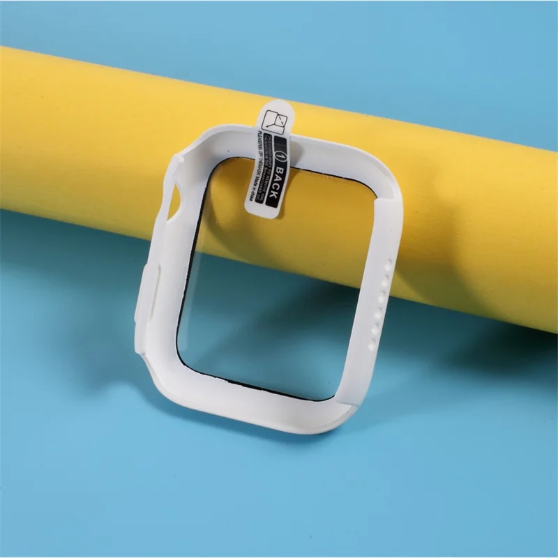 Multiple Colors PC Frame Cover Shell with Glass Screen Protector Film for Apple Watch Series SE3 / SE2 / SE1 /  6 / 5 / 4 44mm - White