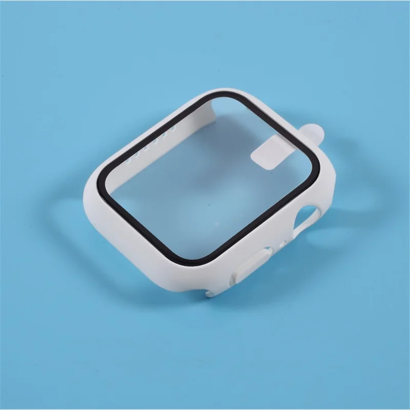 Multiple Colors PC Frame Cover Shell with Glass Screen Protector Film for Apple Watch Series SE3 / SE2 / SE1 /  6 / 5 / 4 44mm - White