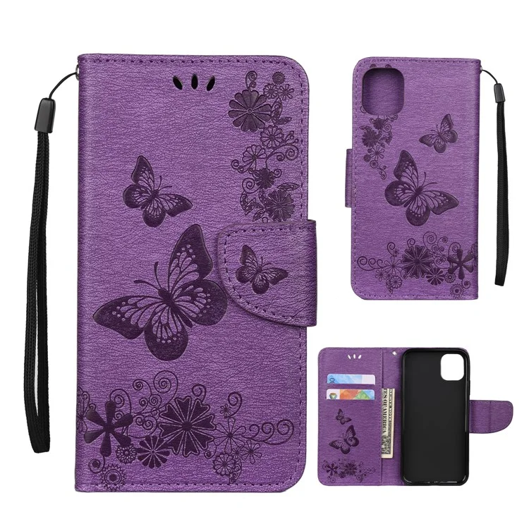 Empreinte Butterfly Flower le Cuir Portefeuille Pour Iphone 11 Pro 5,8 Pouces (2019) - Violet