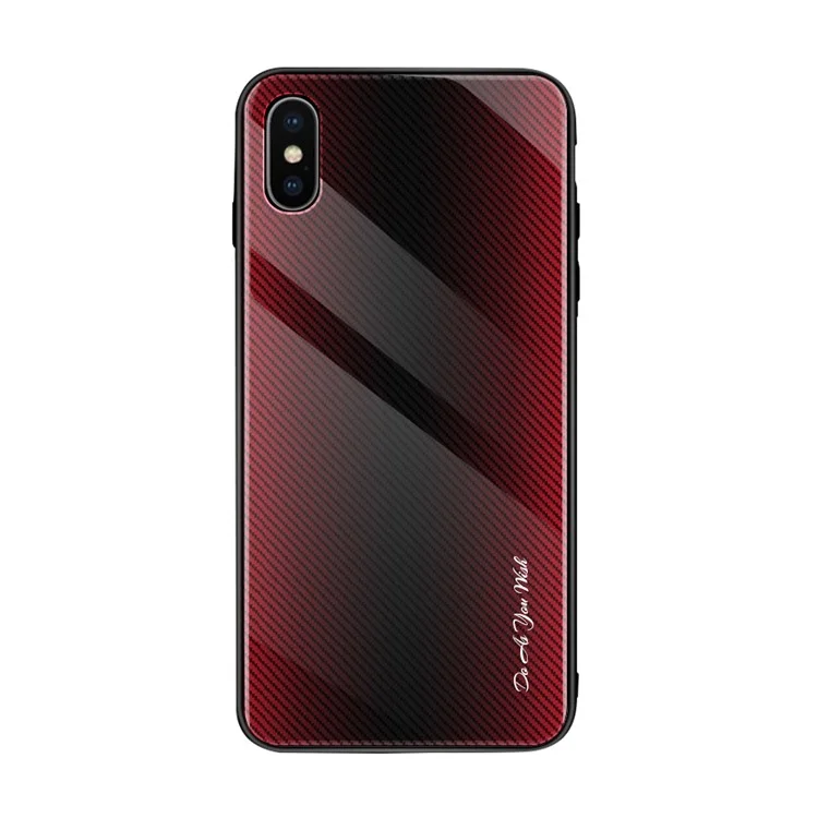 Texture Gradient Tempered Glass Back + Soft TPU Edge Phone Casing for iPhone XS/X 5.8 inch - Red/Black